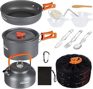 OVERMONT Camping Cookware Set Outdoor Cooking Kettle Mess Kit Pots Pans Ultralight Portable for Backpacking Hiking Picnic Fishing Mountaineering