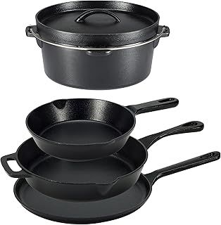 Amazon Basics Pre-Seasoned Cast Iron 5 Count Cookware Set, Black