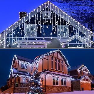 White Icicle Lights Outdoor, 10m/33ft 400 LEDs Fairy Lights Plug in, Cool White Wedding Lights Waterproof, Antifreeze String Lights Holiday Valentines Day Lighting Decorations for Window Garden Party