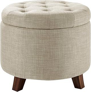 Amazon Basics Upholstered Linen Tufted Storage Round Ottoman Footstool, 50.8 x 43.2 x 50.8 cm, Burlap Beige