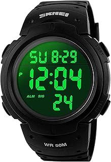 Men's Waterproof Sport Watch with Alarm/Stopwatch, Large Wrist Military with LED Backlight, Black, S, Strap, Black, S, Strap