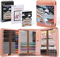 H & B 80PCS Artist Colouring Pencils Sketching Set, Drawing Set with Colouring Book, 3 Colors Sketchbook, Art Supplies for Adults,Artists,Beginners (Pink)