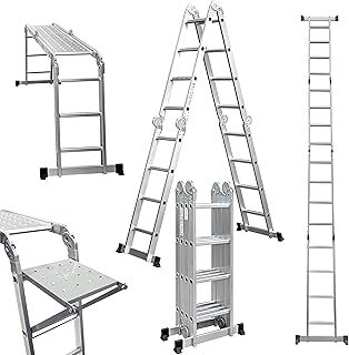 StepIt Multi Purpose 4x4 Rungs Ladder with Tool Tray and Platforms | Stabiliser Bars & Click-Lock Hinges | Max 150kg | Stair Ladders for Decorating