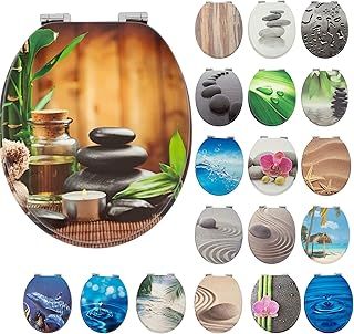 Toilet Seat with Soft Close - Wooden Toilet Seat Cover with Zinc Alloy Hinges, Comfortable Toilet Seat Covers with Colorful Designs Easy to Install, Assembly (Black Glitter)
