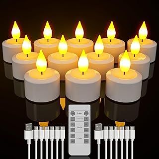 SoulBay Rechargeable Tea Lights, 12pcs Battery LED Flameless Tealight Candles with Remote Control Timer, Candle Light with USB Charging Cables for Home Room Table Halloween Christmas Decorations