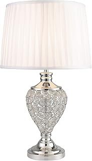 Hepburn Large Crystal Glass Table Lamp with Matching Ivory Pleat Shade - Silver Chrome