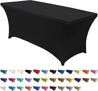 ABCCANOPY Spandex Tablecloths for 6 ft Home Rectangular Table Fitted Stretch Table Cover Polyester Tablecover Lash Bed Cover Table Toppers Massage Table Cover,Black