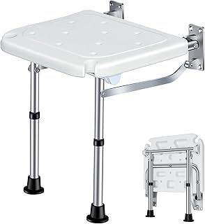 Folding Shower Seat Wall Mounted, Height Adjustable Shower Chair with Non-Slip Support Legs, Fold Up Bath Stool for Elderly, Disabled, Pregnant Woman, Maximum Load 180KG