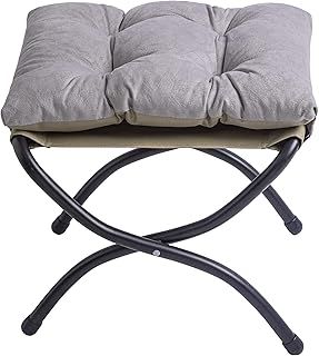 ISUDJUNT 38cm Height Footrest Stool Folding Foot Stool, Small Accent Foot Rest, Elegant Foldable Ottoman with Metal Frame, Upholstered Folding Footstool for Living Room Bedroom Washable Light Grey