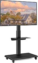 RFIVER Mobile TV Stand on Wheels for Most Flat Curved 32-65 inch TVs, Swivel Rolling TV Stand with Wooden Base, Height Adjustable with 1 Shelf Max VESA 400x400 mm up to 35kgs