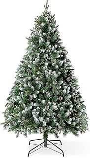 VeryMerry 5FT 'Glacier' Snowy Christmas Tree with Real Frosted Pinecones, Foldable Metal Stand, Snow Flocked Artificial Tree PVC and PE tips