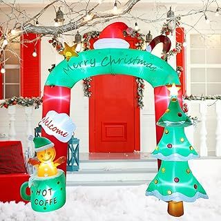 8.8FT Christmas Inflatable Archway Outdoor Decoration, Blow up Candy Cane Christmas Tree and Gingerbread Man Arch Decor with LED Lights, Garden Lawn Yard Decoration for Holiday Party