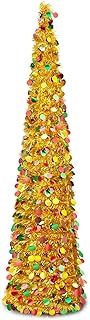 Warmiehomy 5ft/150cm Collapsible Christmas Tree Glittering Pencil Christmas Trees with Sequin Artificial Pop up Tinsel Tree Christmas Decorations for Home, Store, Office, Golden