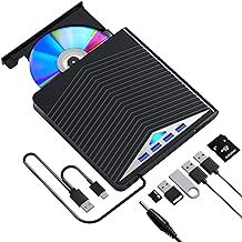 External Blu-ray Drive, USB External Blu-ray Writer, BD Drive CD DVD Drive Portable 3D Blu-ray Burner, USB 3.0 and Type-C External Blu-ray Reader, Suitable for Windows XP/7/8/10