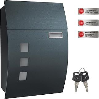 SONGMICS - Wall Mounted Post Box with Viewing Windows, Name Slot, 2 Keys - Easy to Install - Charcoal Grey - GMB030G02