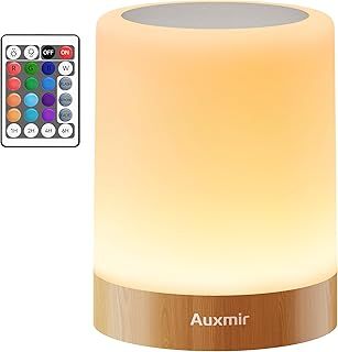 Auxmir Night Light, Smart LED Bedside Table Lamp, USB Rechargeable, Touch & Remote Control Dimmable Light, RGB Color Changing, Portable Lamp for Bedroom, Living Room, Camping