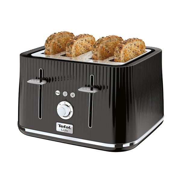 Tefal Loft 4-Slot Toaster, 7 Browning Levels, Defrost, Stop + Reheat Functions, Removable Crumb Tray, High-lift + Self-Centring Racks, 1700W, TT760840, Classic Design in Black