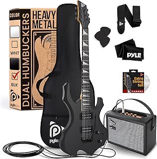 Pyle - Electric Guitar Set, Full Size Electric Guitars for Adults, Kids & Beginners w/Amplifier Kit, Complete Guitar w/Practice Amp Starter Pack & Accessories, Black Matte