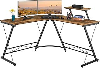Yaheetech L Shaped Corner Computer Desk for Home Office, Computer Workstation Large Gaming Desk with Monitor Stand, 130x130x96.5cm, Rustic Brown