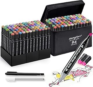 Alcohol Based Ink Art Markers, 84 Colors Broad&Fine Dual Tip Permanent Markers Pen Set for Professional Coloring Illustrations Sketch Drawing Painting Card Making (Black)