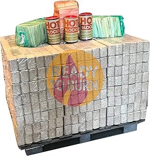 Great British Product - Hotblocks Briquettes 3/4 Handy Pallet, contains 72 packs of briquettes, 3 nets of Kindling and 3 tubs of natural fire lighters on one pallet.