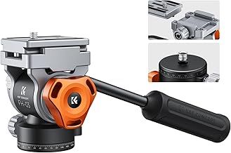 K&F Concept Tripod Fluid Head with Flexible 360° Pan & +90°/-90° Tilt, Arca Swiss Metal QR-Plate with 1/4" Screw, Bottom 1/4"+3/8" Thread Hole, Load Capacity 11lbs/5kg