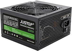 JUSTOP Black 600W PSU, ATX Switching Power Supply, Computer Desktop PC, With 120mm Fan, 8-Pin 12V, 6+2 Pin PCI-E, 6x SATA (600W)