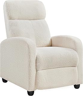 Yaheetech Recliner Armchair Single Padded Seat Boucle Fabric Sofa Lounge Home Living Room Theater Adjustable Leg Rest and Reclining Functions Ivory