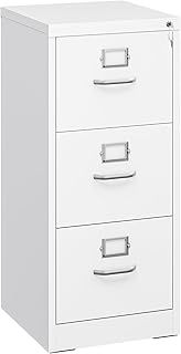 YITAHOME 3 Drawers Filing Cabinets, Lockable Vertical File Cabinet for Letter/Legal/A4 Size, Anti-tipping File Drawer Storage Cabinets with Cue Card Slot for Home Office, White, 45.8 x 45 x 103cm
