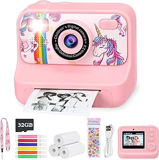 Kids Instant Print Camera, 2.4'' Digital Selfie Camera for Kids with 32G Card and 3 Rolls Print Paper, 1080P HD Video, Christmas & Birthday Gift for Boys & Girls Age 3-12