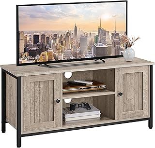 Yaheetech Industrial TV Cabinet Wood TV Stand Cabinet for 50 Inch TV, TV Stand with 2 Doors & Adjustable Shelves, TV Table for Living Room, Dinning Room & Bedroom, Grey