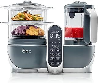 Babymoov Nutribaby Plus 6 in 1 Baby Food Maker, baby food blender and steamer, food processor for weaning, warmer, defroster, steriliser, nutritionist approved, Grey