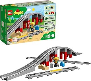 LEGO DUPLO Town Train Bridge and Tracks Toy for Kids, Building Bricks Set with Horn Sound Action Brick, Trains Rails Extension Set 10872