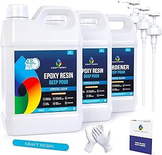 CRAFT RESIN 6L Crystal Clear Deep Pour Epoxy Resin Kit with Pumps - Food Safe & UV Resistant Best for DIY, Art, River Table, Wood, Flower, Mould Casting Resin Epoxy Kit - for Beginners & Pros