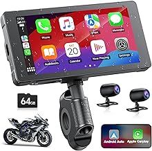 HOTPEAK Motorcycle Carplay&Android Auto Carplay Screen with Dashcam Front Rear 2K+1080P,5.5-Inch IP67 Waterproof Car Stereo for Motorbike,Wireless Car Radio with Bluetooth,Navigation/Voice Assistant