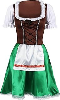Ladies Bavarian Beer Girl - Medium - Oktoberfest Fancy Dress Costume - Brown/Green - Womens Beer German Maid Wench