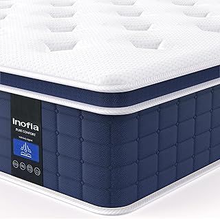 Inofia King Mattress,12 Inch Memory Foam Sprung Mattress 5FT,Sleep Cool and Supportive,Pressure Relieving Airy Comfort Foam,Medium Firm Hybrid Mattress,The Aire Collection(150x200x30cm Medium Firm)