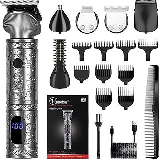 Hatteker Beard Trimmer Kit for Men Professional Hair Clipper T-Blade Trimmer Beard Hair Shaver, Hair Cuttint Kit Body Grooming Kit Cordless 6 in 1