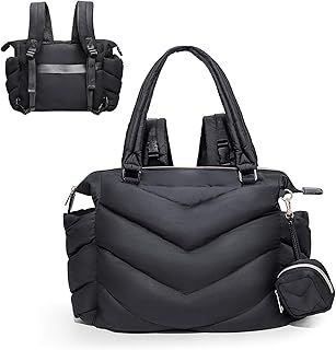 MISS FONG Baby Changing Bag Tote,Nappy Changing Bag Backpack with Pacifier Case, Puffer Mommy Maternity Backpack for Hospital,Tote Baby Bag with 10 Pockets,Convertible Diaper Bag for Travel, Black