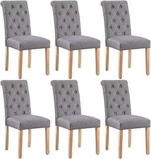 Yaheetech Kitchen Chairs Set of 6 Classic Upholstered Fabric Dining Chairs High Back Soft Padded Seat and Wooden Legs for Home Restaurants Dark Grey