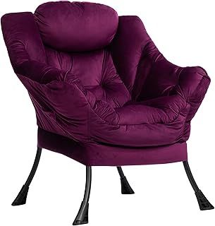 HollyHOME Velvet Armchair Comfy Armchair Living Room Reading Chair Bedroom Small Sofa Chairs Accent Chair with Steel Frame, Purple