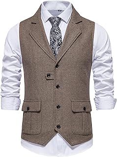 Men's Herringbone Tweed Waistcoats V Neck Casual Suit Vest for Formal & Informal Occasions