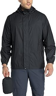 Men's Lightweight Waterproof Outdoor Jackets Windproof Rain Shell Jacket Packaway Hooded Raincoat for Golf Fishing Cycling