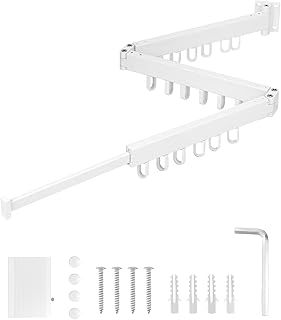 QWORK® Wall-Mounted Drying Rack 120cm, Tri-Fold Laundry Drying Racks, Retractable Clothes Hanger Rack, For Balcony, Kitchen, Bathroom, White