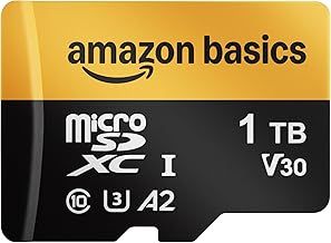 Amazon Basics 1TB micro sdxc Card with Reader Adapter, Fast Speed Up to 200MB/s, Black, 1-Pack
