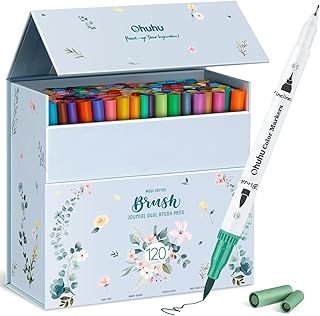 Ohuhu Colouring Pens, 120 Dual Tip Brush Fineliner Art Markers Felt Tip Pens Set with Case, for Kids and Adults Colouring Books Drawing Calligraphy Journal Sketching, Maui Series