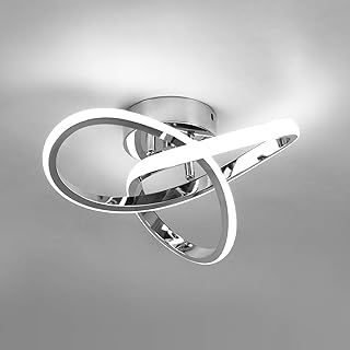 LED Curved Modern Chrome Ceiling Lamp, Silver Ceiling Light fixtures for Hallway, Aisle, Entrance, Bedroom, Kitchen, Living Room - 25cm, 22W Cool White Light 6000K
