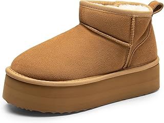DREAM PAIRS Classic Platform Snow Boots for Women Platform Mini Boot Suede Leather, Ankle Boots Winter Boots Lightweight Anti-Slip Outsole for Outdoor FuzzyClassic