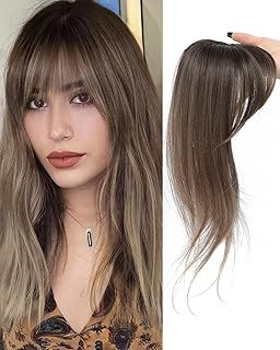 MORICHY Clip in Fringe 360° Bangs Hair Clip Fake Bangs with Topper Long Layered Hair Clip on Bangs for Women Ombre Brown Bangs Clip in Hair Extensions Curved Bangs for Daily Use（Ombre Brown(3tone)）