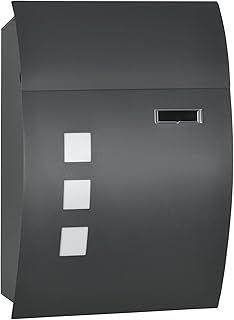 HOMCOM Wall Mounted Letter Box, Weatherproof Post Box for Outside Wall, Modern Mailbox with 2 Keys and Nameplate, Anthracite Grey